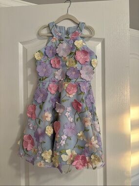 Rare Editions Girls' Lavender Floral Appliqué Halter Dress